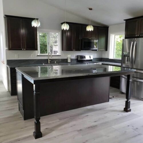 dark wood cabinets on an updated kitchen